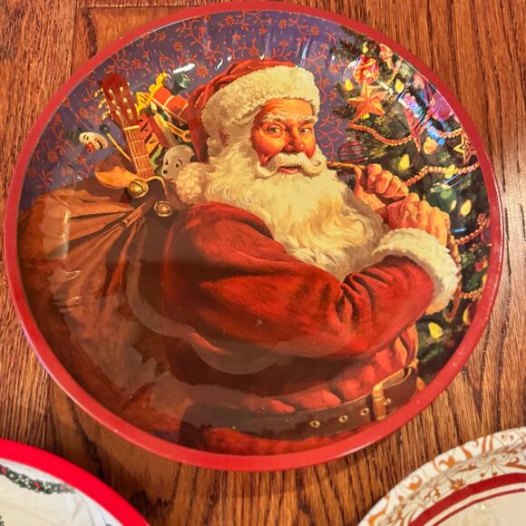 VTG Christmas 5 Metal Serving Trays Plates Round Rectangle Cookies Santa Holiday - Picture 4 of 13